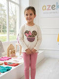 Niña con conjunto leggings rosa y camiseta Minnie